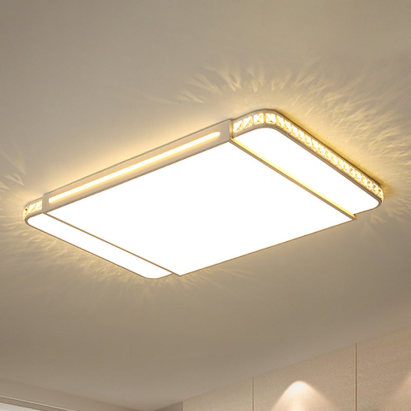 Modern LED Acrylic Flush Light: White Rectangle Living Room Flush Mount Lamp with Remote Control Dimming