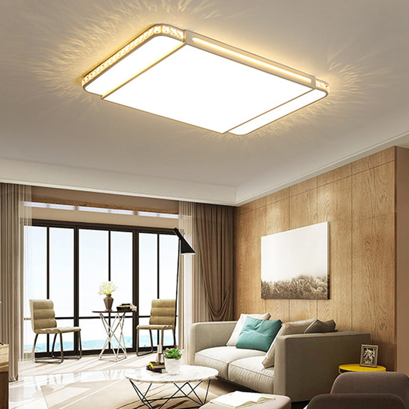 Modern LED Acrylic Flush Light: White Rectangle Living Room Flush Mount Lamp with Remote Control Dimming