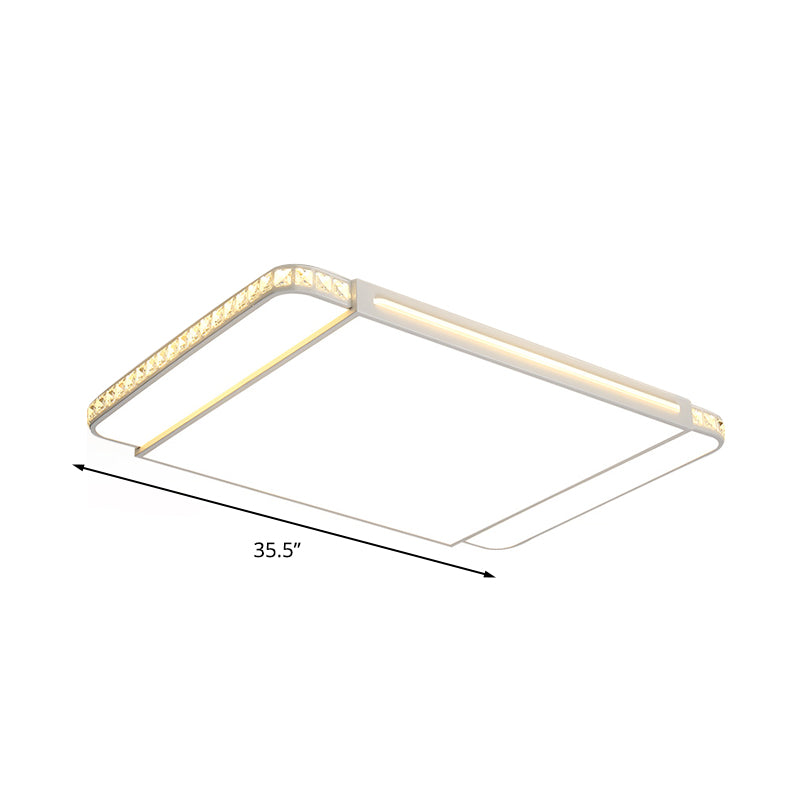 Modern LED Acrylic Flush Light: White Rectangle Living Room Flush Mount Lamp with Remote Control Dimming