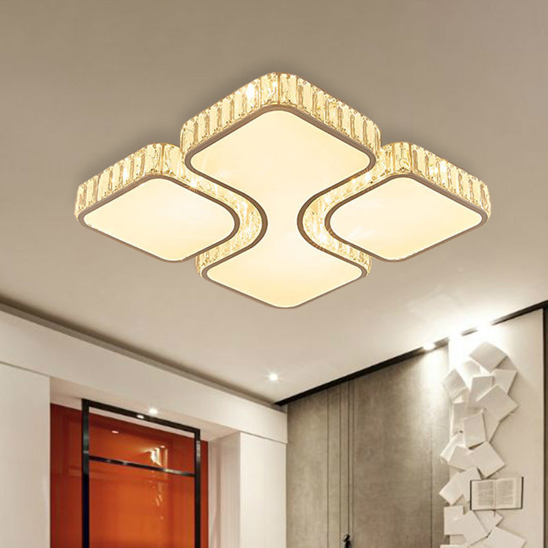 Contemporary Geometric Crystal Block Ceiling Light - LED Flush Mount - 16"/16.5"/35.5" W - White/3 Color Light Options
