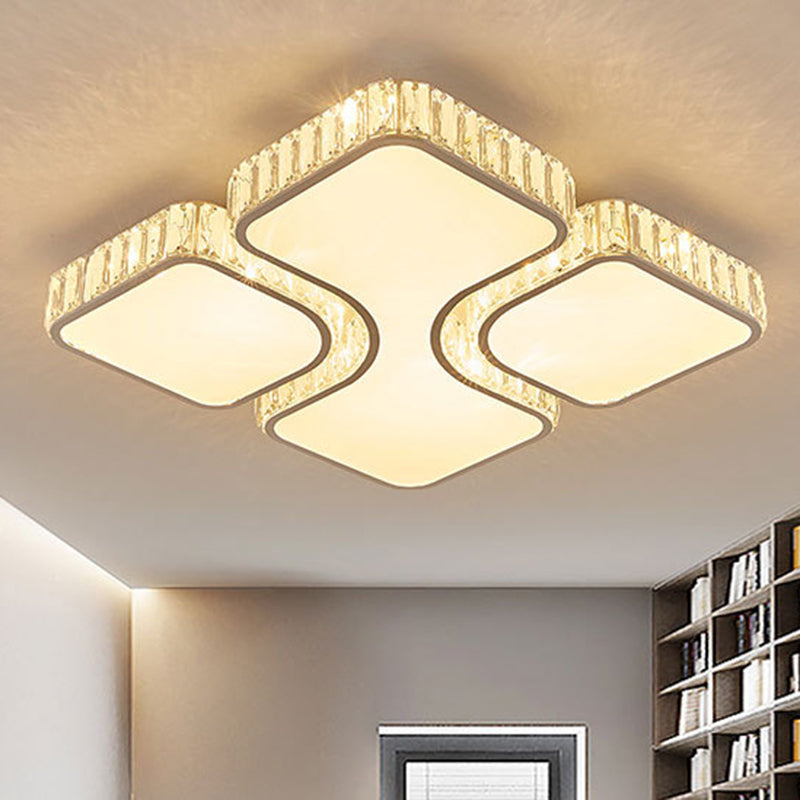 Contemporary Geometric Crystal Block Ceiling Light - LED Flush Mount - 16"/16.5"/35.5" W - White/3 Color Light Options