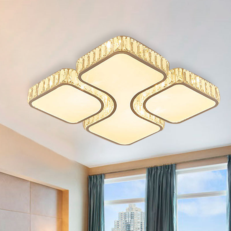 Contemporary Geometric Crystal Block Ceiling Light - LED Flush Mount - 16"/16.5"/35.5" W - White/3 Color Light Options