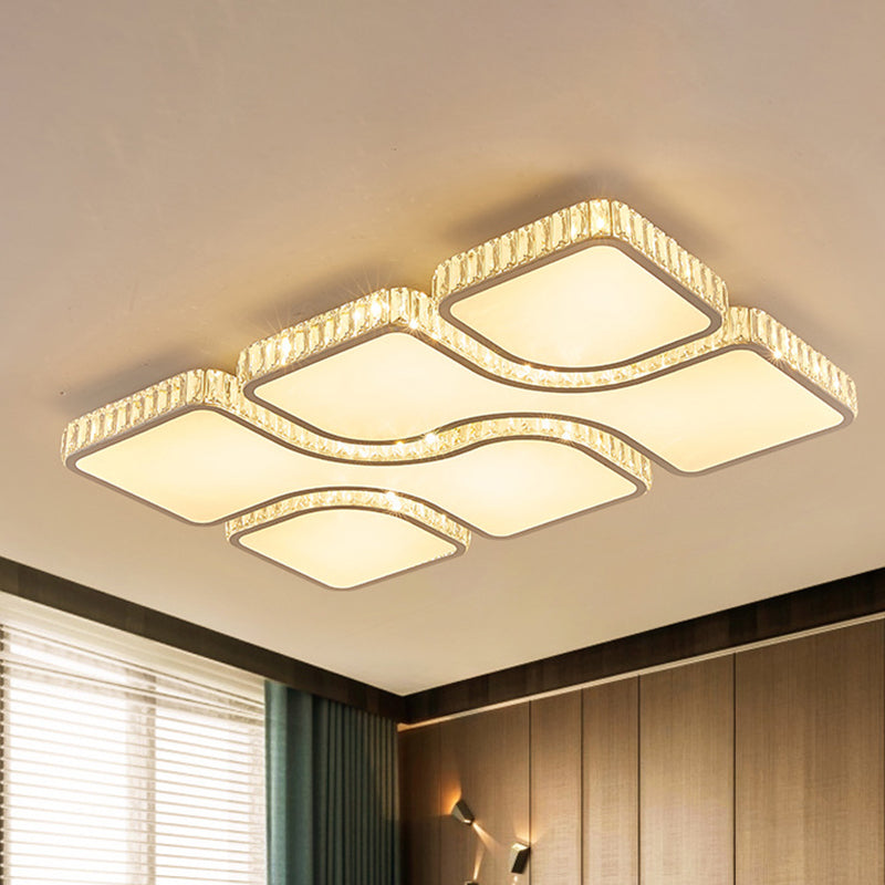 Contemporary Geometric Crystal Block Ceiling Light - LED Flush Mount - 16"/16.5"/35.5" W - White/3 Color Light Options