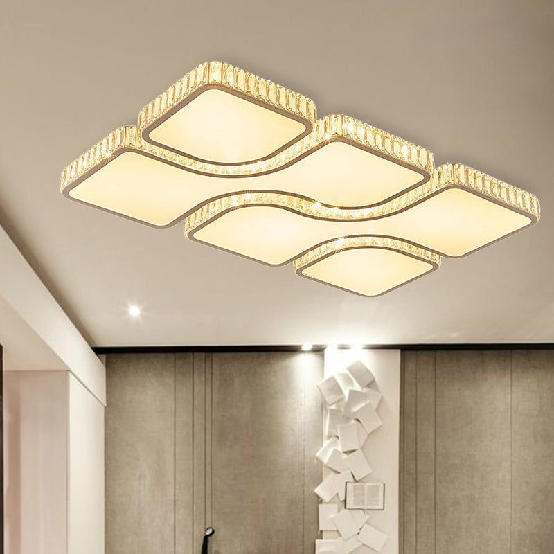 Contemporary Geometric Crystal Block Ceiling Light - LED Flush Mount - 16"/16.5"/35.5" W - White/3 Color Light Options