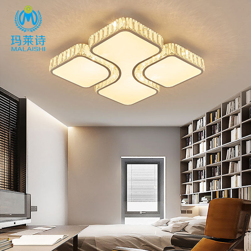 Contemporary Geometric Crystal Block Ceiling Light - LED Flush Mount - 16"/16.5"/35.5" W - White/3 Color Light Options