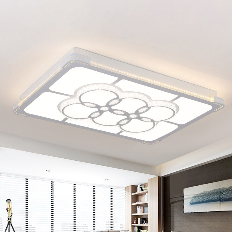 LED Crystal Flush Mount Lamp: Simple Rectangle Design | White | 3 Color Light | Remote Control | Stepless Dimming