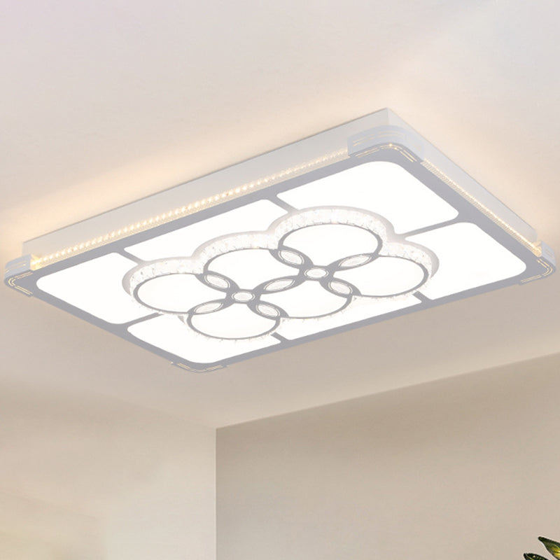 LED Crystal Flush Mount Lamp: Simple Rectangle Design | White | 3 Color Light | Remote Control | Stepless Dimming