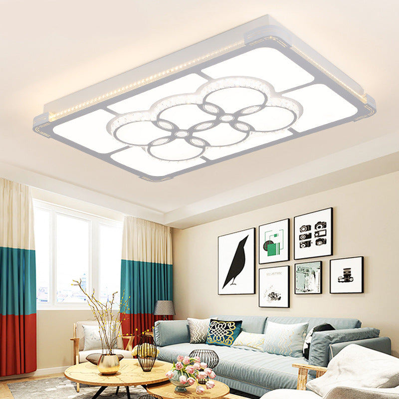 LED Crystal Flush Mount Lamp: Simple Rectangle Design | White | 3 Color Light | Remote Control | Stepless Dimming
