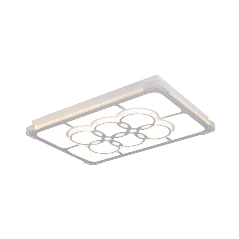 LED Crystal Flush Mount Lamp: Simple Rectangle Design | White | 3 Color Light | Remote Control | Stepless Dimming