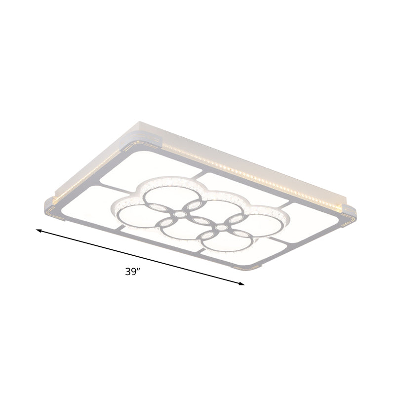 LED Crystal Flush Mount Lamp: Simple Rectangle Design | White | 3 Color Light | Remote Control | Stepless Dimming