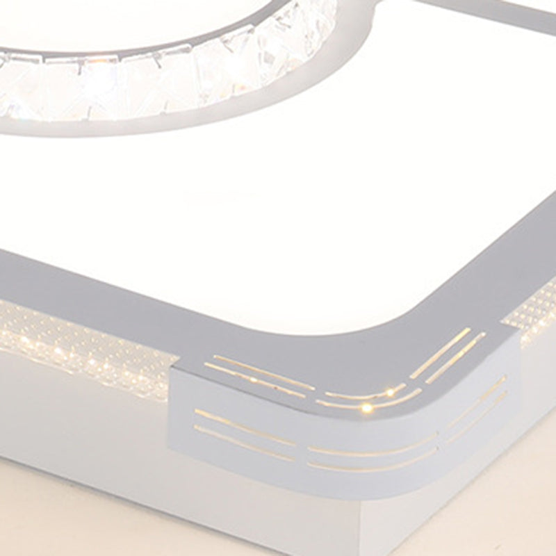 LED Crystal Flush Mount Lamp: Simple Rectangle Design | White | 3 Color Light | Remote Control | Stepless Dimming