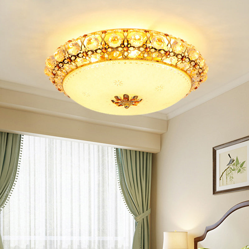 Simple LED Flush Light with Clear K9 Crystal Dome - 15"/19"/23" Wide - White Ceiling Lamp (Warm/White/3 Color Light)