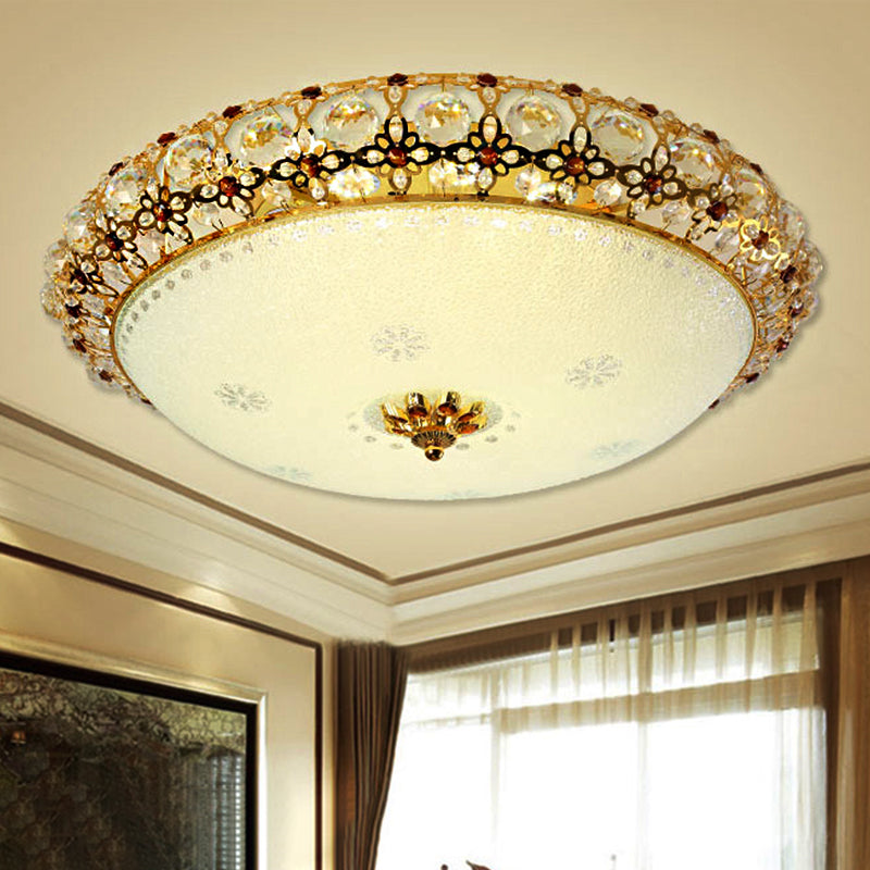 Simple LED Flush Light with Clear K9 Crystal Dome - 15"/19"/23" Wide - White Ceiling Lamp (Warm/White/3 Color Light)