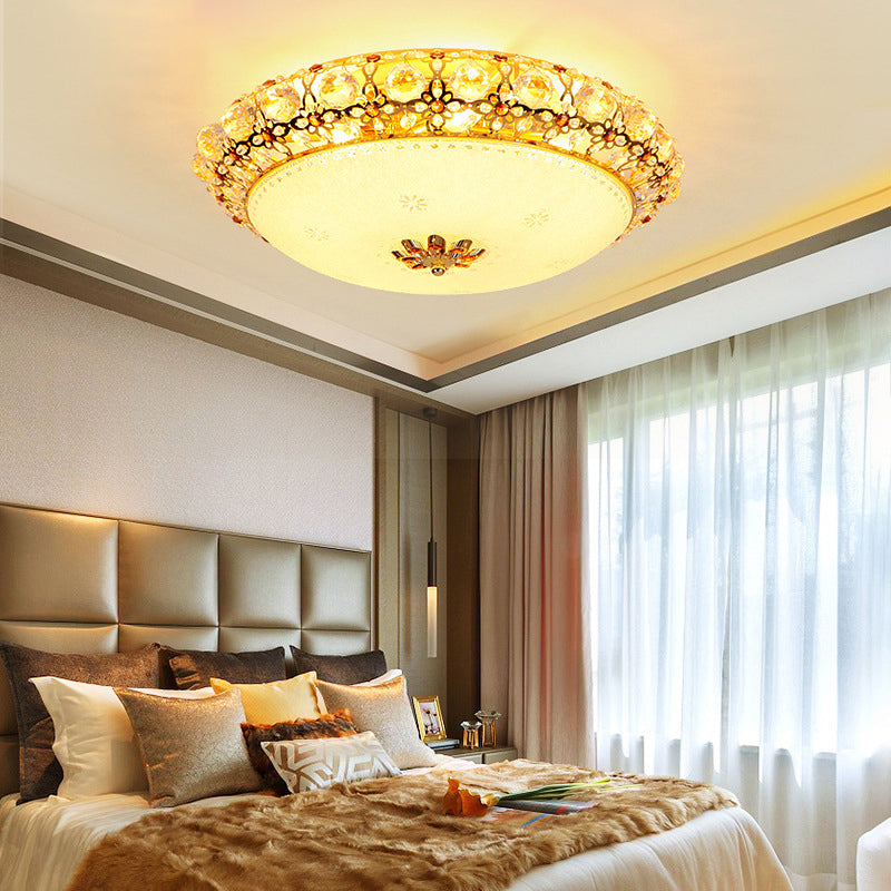 Simple LED Flush Light with Clear K9 Crystal Dome - 15"/19"/23" Wide - White Ceiling Lamp (Warm/White/3 Color Light)