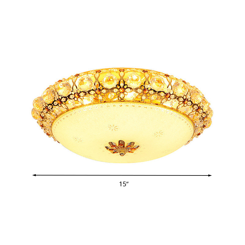 Simple LED Flush Light with Clear K9 Crystal Dome - 15"/19"/23" Wide - White Ceiling Lamp (Warm/White/3 Color Light)