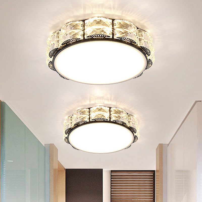 Modern LED Crystal Flush Mount Spotlight in Black/White - Round/Square Corridor Lighting