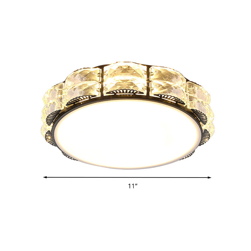 Modern LED Crystal Flush Mount Spotlight in Black/White - Round/Square Corridor Lighting