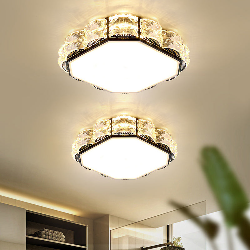 Modern LED Crystal Flush Mount Spotlight in Black/White - Round/Square Corridor Lighting