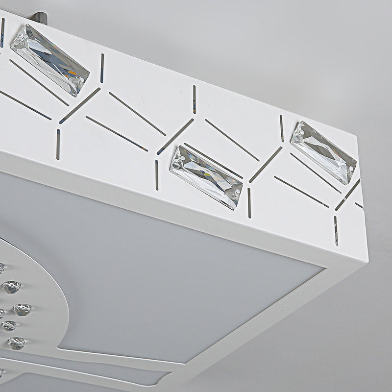 Simple Crystal LED Flush Mount Fixture - White Tree Design with Warm/White/3 Color Lighting for Living Room