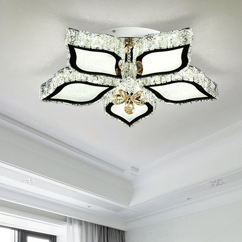Modern Crystal Flower Flush Mount Ceiling Light For Bedroom White Led 3 Color Remote Control