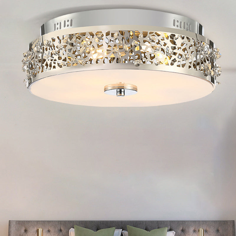 Simple Silver Crystal Flushmount with 4 Lights - Ideal for Bedrooms