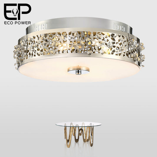 Simple Silver Crystal Flushmount with 4 Lights - Ideal for Bedrooms