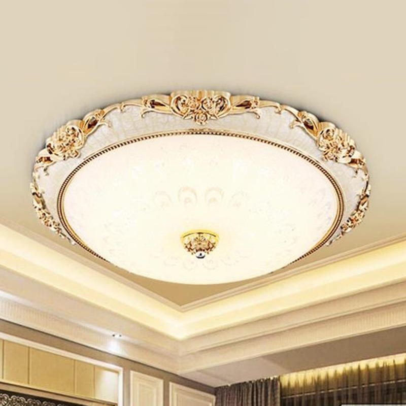 Plafonnier encastré à LED en forme de dôme en verre blanc moderne - 8"/12"/16" de large - Finition or/argent - Option d'éclairage blanc/3 couleurs