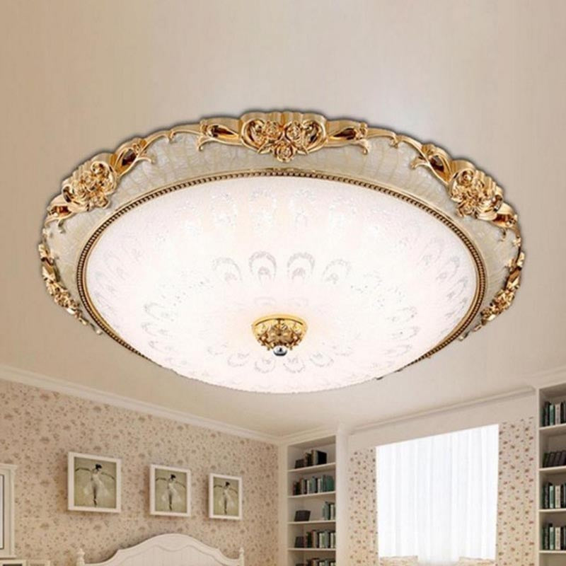 Plafonnier encastré à LED en forme de dôme en verre blanc moderne - 8"/12"/16" de large - Finition or/argent - Option d'éclairage blanc/3 couleurs
