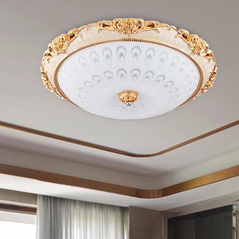 Plafonnier encastré à LED en forme de dôme en verre blanc moderne - 8"/12"/16" de large - Finition or/argent - Option d'éclairage blanc/3 couleurs