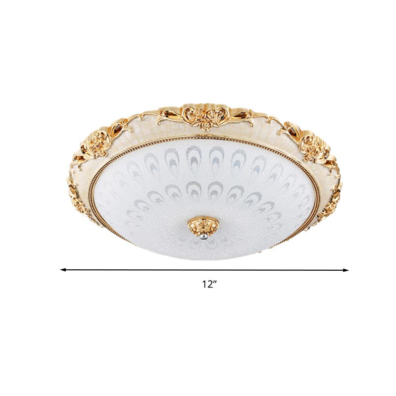 Plafonnier encastré à LED en forme de dôme en verre blanc moderne - 8"/12"/16" de large - Finition or/argent - Option d'éclairage blanc/3 couleurs