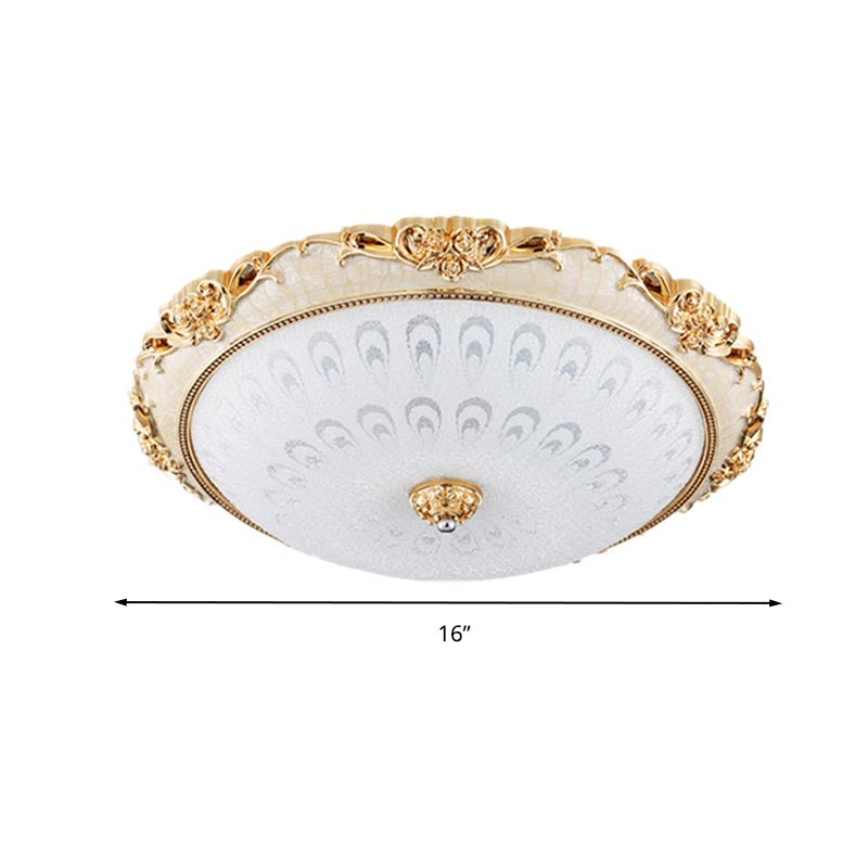Plafonnier encastré à LED en forme de dôme en verre blanc moderne - 8"/12"/16" de large - Finition or/argent - Option d'éclairage blanc/3 couleurs