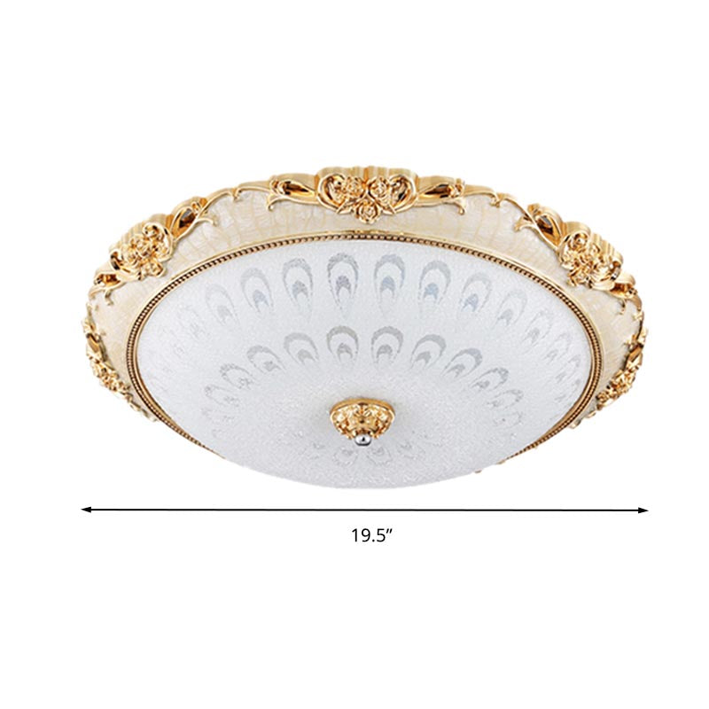 Plafonnier encastré à LED en forme de dôme en verre blanc moderne - 8"/12"/16" de large - Finition or/argent - Option d'éclairage blanc/3 couleurs