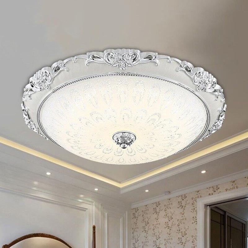 Plafonnier encastré à LED en forme de dôme en verre blanc moderne - 8"/12"/16" de large - Finition or/argent - Option d'éclairage blanc/3 couleurs