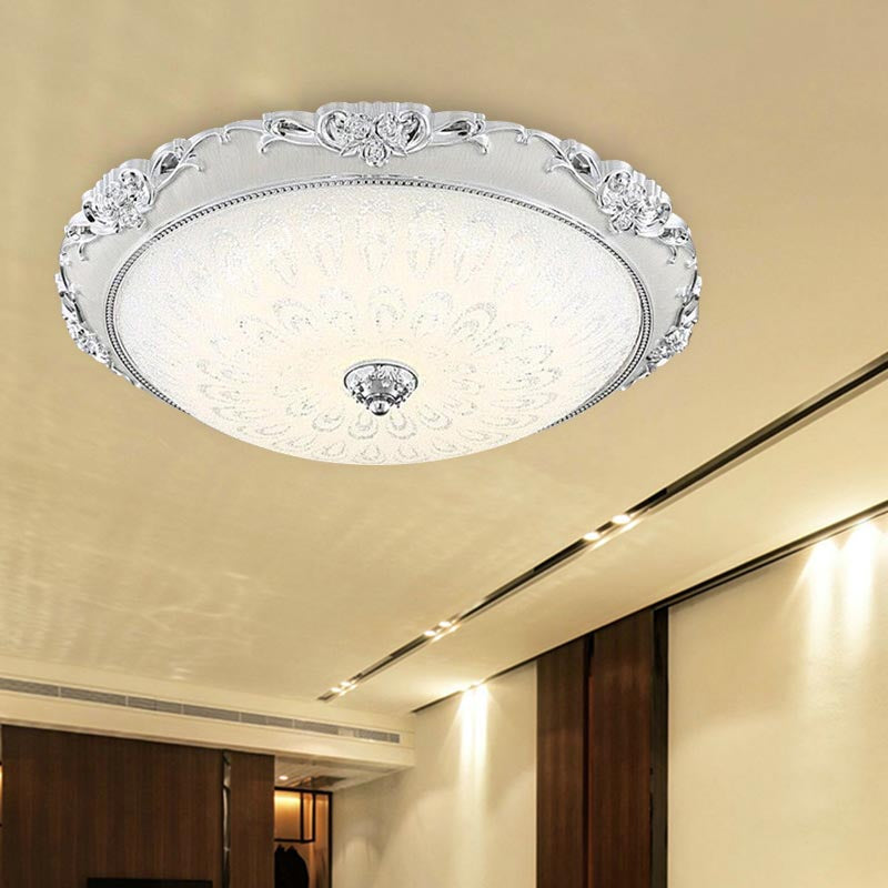 Plafonnier encastré à LED en forme de dôme en verre blanc moderne - 8"/12"/16" de large - Finition or/argent - Option d'éclairage blanc/3 couleurs