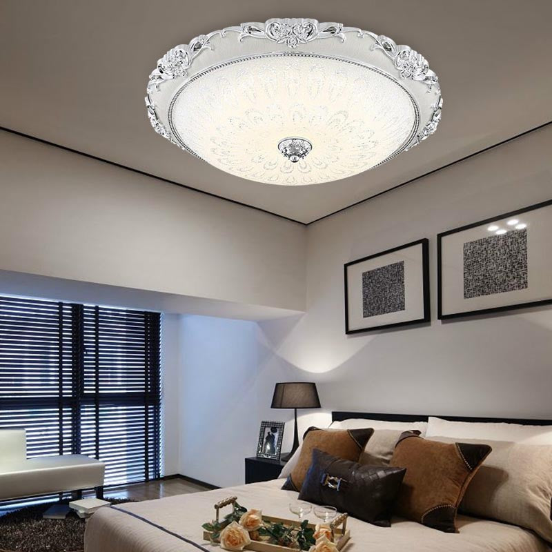 Plafonnier encastré à LED en forme de dôme en verre blanc moderne - 8"/12"/16" de large - Finition or/argent - Option d'éclairage blanc/3 couleurs
