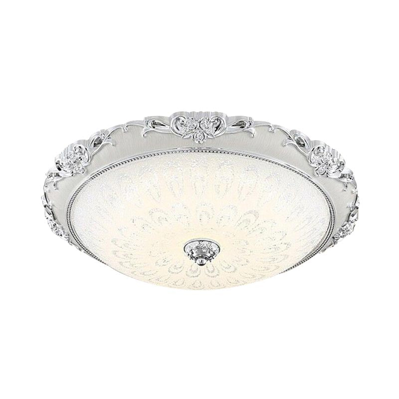 Plafonnier encastré à LED en forme de dôme en verre blanc moderne - 8"/12"/16" de large - Finition or/argent - Option d'éclairage blanc/3 couleurs