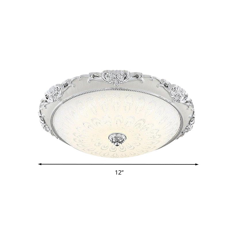 Plafonnier encastré à LED en forme de dôme en verre blanc moderne - 8"/12"/16" de large - Finition or/argent - Option d'éclairage blanc/3 couleurs