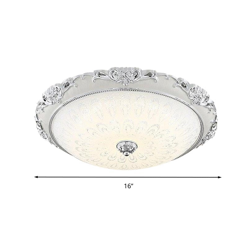 Plafonnier encastré à LED en forme de dôme en verre blanc moderne - 8"/12"/16" de large - Finition or/argent - Option d'éclairage blanc/3 couleurs