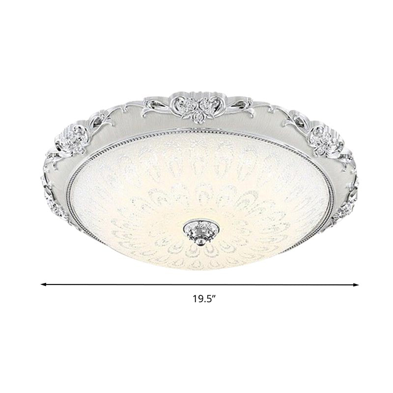 Plafonnier encastré à LED en forme de dôme en verre blanc moderne - 8"/12"/16" de large - Finition or/argent - Option d'éclairage blanc/3 couleurs
