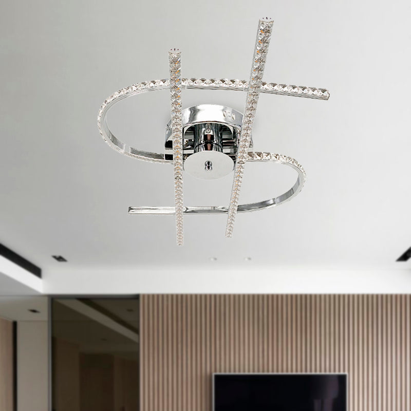 Plafonnier LED en cristal chromé semi-encastré pour chambre à coucher avec lumière chaude/blanche