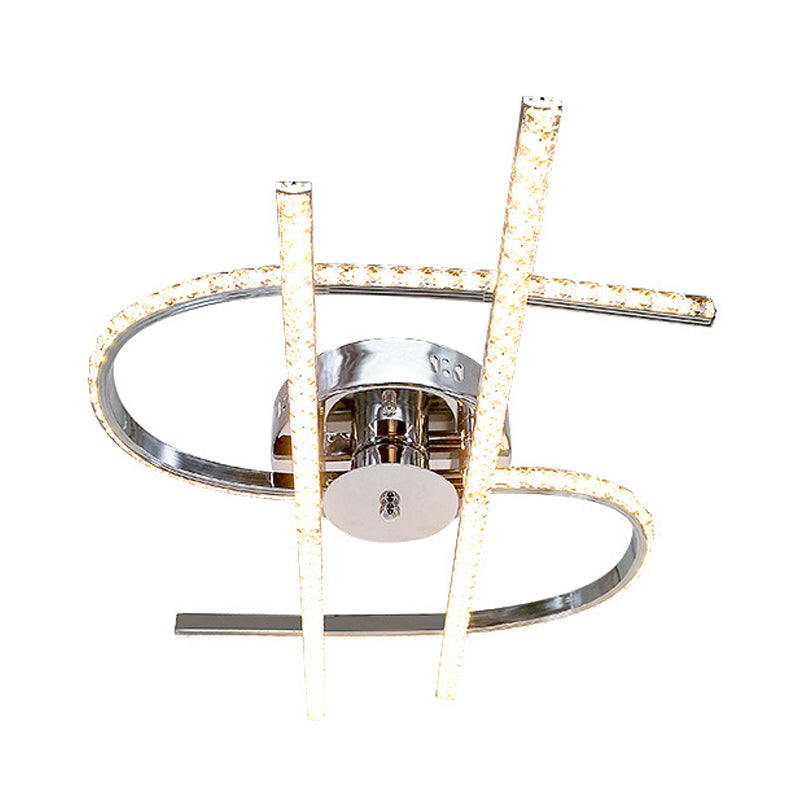 Plafonnier LED en cristal chromé semi-encastré pour chambre à coucher avec lumière chaude/blanche