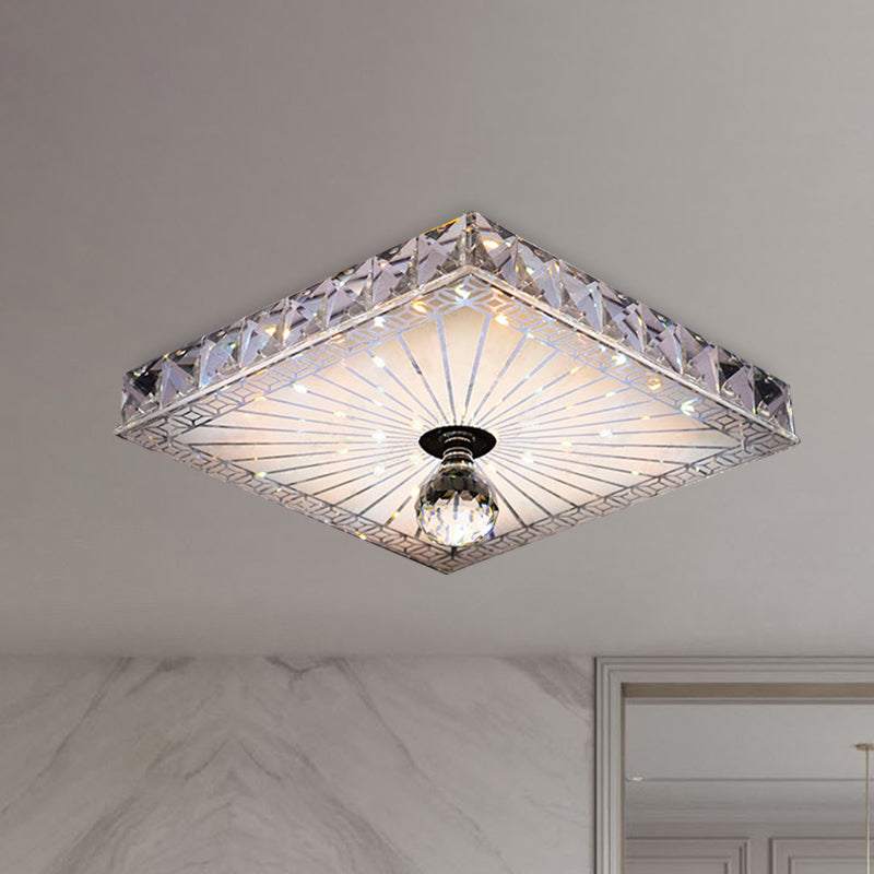 Modern LED Square Flush Mount Lamp - Elegant Crystal Flush Light Fixture for Corridor in Warm/White Light - Recessed/Surface Mounted