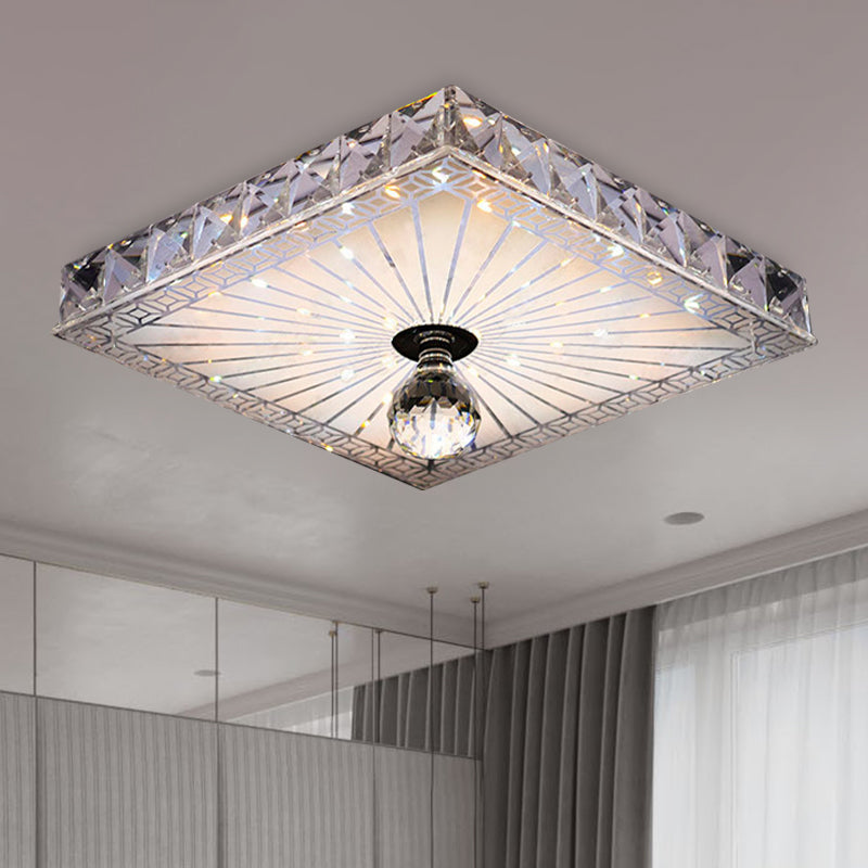 Modern LED Square Flush Mount Lamp - Elegant Crystal Flush Light Fixture for Corridor in Warm/White Light - Recessed/Surface Mounted