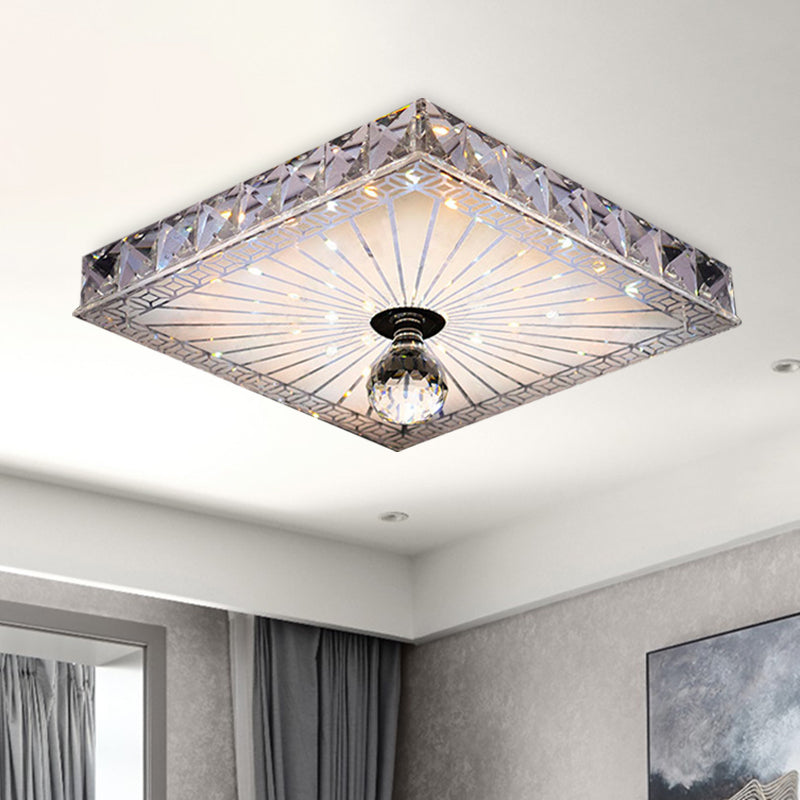 Modern LED Square Flush Mount Lamp - Elegant Crystal Flush Light Fixture for Corridor in Warm/White Light - Recessed/Surface Mounted