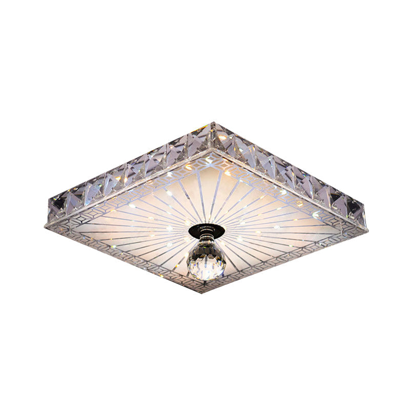 Modern LED Square Flush Mount Lamp - Elegant Crystal Flush Light Fixture for Corridor in Warm/White Light - Recessed/Surface Mounted