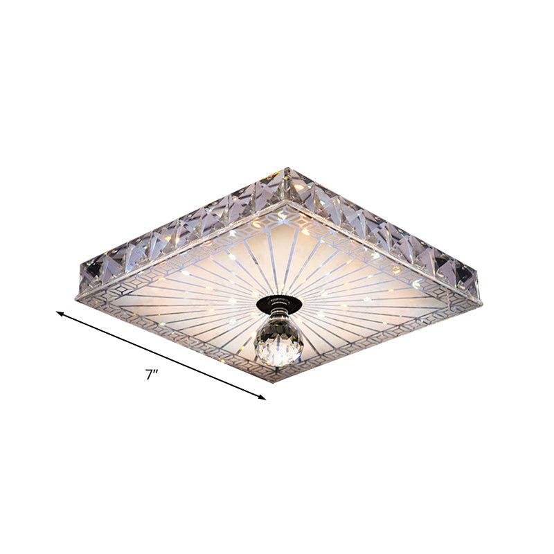 Modern LED Square Flush Mount Lamp - Elegant Crystal Flush Light Fixture for Corridor in Warm/White Light - Recessed/Surface Mounted