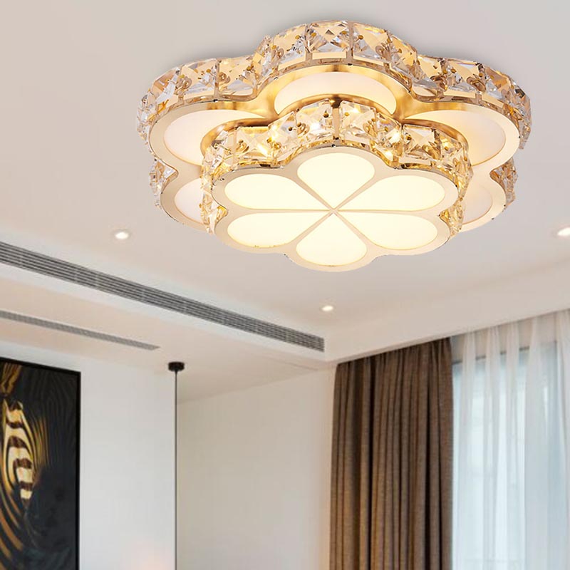 Modern Crystal Block Flower Flush Mount LED Ceiling Light Fixture, 10"/12"/14" W, White, Recessed/Surface Mounted