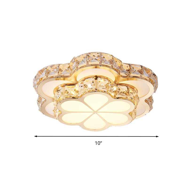 Modern Crystal Block Flower Flush Mount LED Ceiling Light Fixture, 10"/12"/14" W, White, Recessed/Surface Mounted