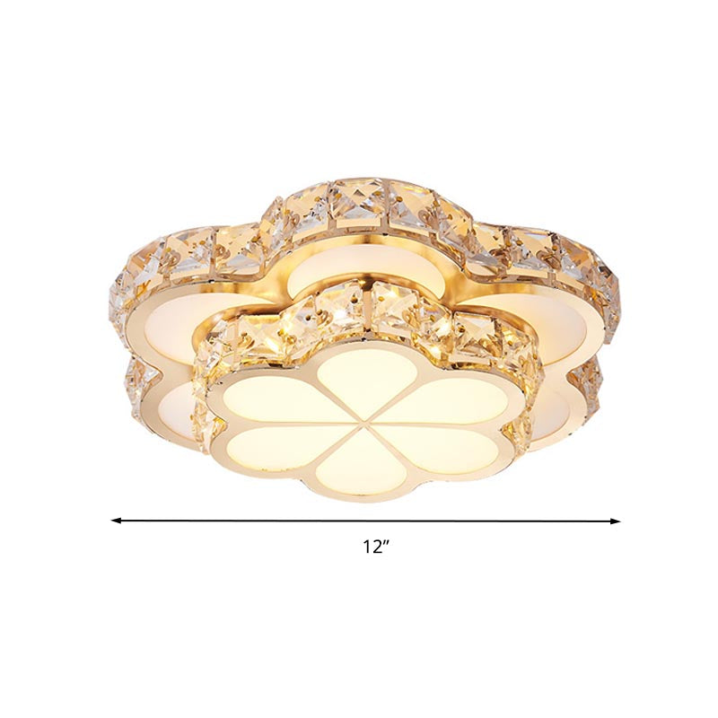 Modern Crystal Block Flower Flush Mount LED Ceiling Light Fixture, 10"/12"/14" W, White, Recessed/Surface Mounted
