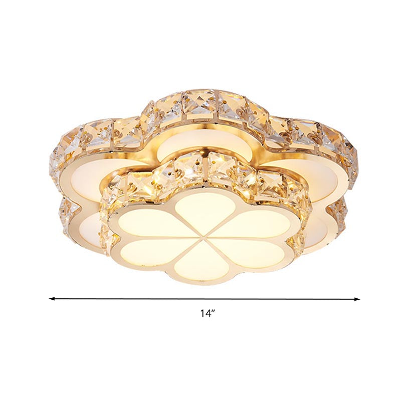 Modern Crystal Block Flower Flush Mount LED Ceiling Light Fixture, 10"/12"/14" W, White, Recessed/Surface Mounted